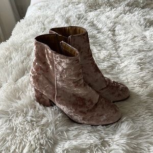 Pink crushed velvet booties